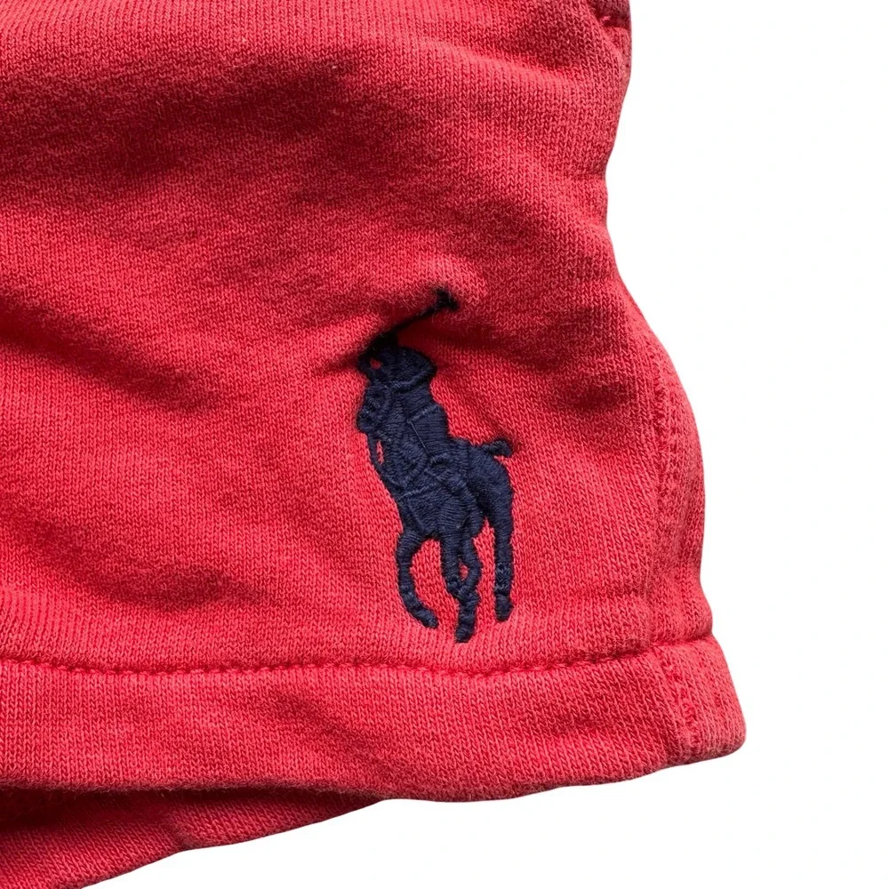 Ralph Lauren Elastic Waistband Pony Logo Bright Red Cotton Fleece Shorts S 18M